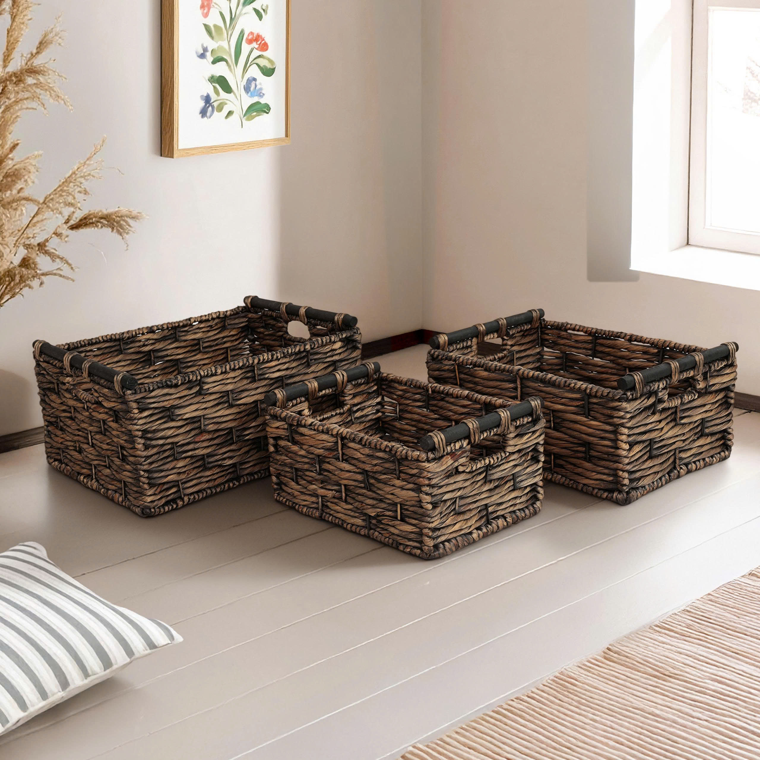 BỘ 3 SỌT LỤC BÌNH CHỮ NHẬT ĐAN VẶN 3 SỢI WASH NÂU